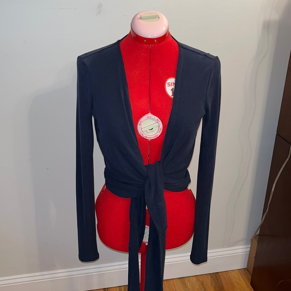 Ribbed Ecru tie front top